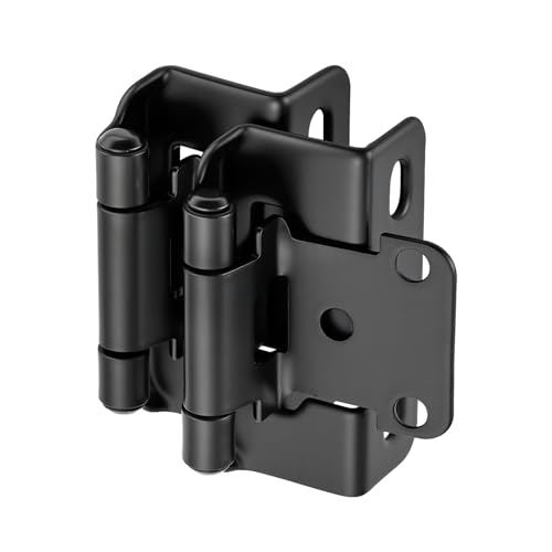 Home Expert 4 Pack (2 Pairs) 1/2 Overlay Cabinet Hinges Matte Black Self-Closing Semi-Concealed Partial Wrap Face Frame Hinges for Cabinet Doors