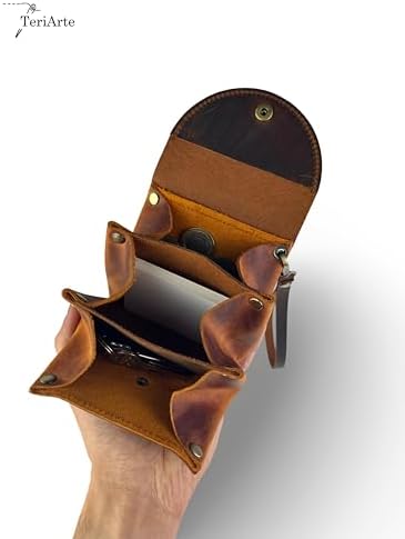TeriArte Hakiki Deri Kadın Cüzdan, Gerçek Deri Mini Çanta, Bilek Askılı Körüklü Taşıma Çantası, Kadın Hediyelik Ürün (Desenli Kahverengi) - Görsel 7