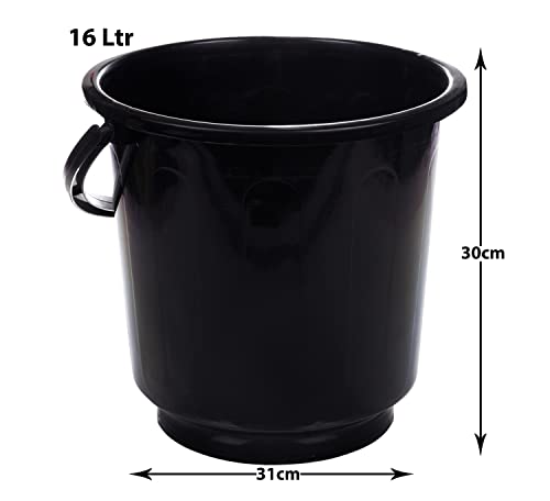 Image of Kuber Industries Plastic Bucket for Bathroom|Bucket for Bathing|Unbreakable with Handle|16 Liter (Black)