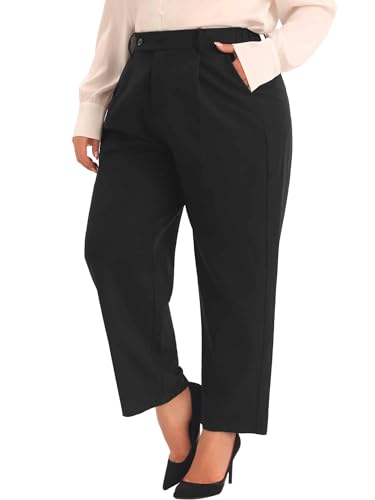 Agnes Orinda Plus Size Pants for Women Elastic High Waisted Long Straight Business Casual Work Pants Trousers with Pockets
