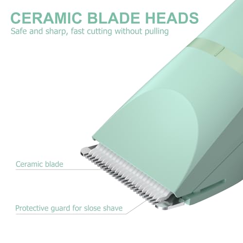 Image of OLOV Electric Body Hair Trimmer - Groin Trimmer for Men - Bikini Trimmer Women - Wet /Dry Shaver Groomer, Replaceable Ceramic Blade Heads, USB Recharge Dock, Waterproof Hygiene Razor, Green