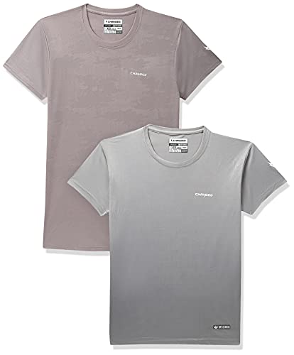 Image of Charged Active-001 Camo Jacquard Polyester Round Neck Sports T-Shirt Light-Grey Size Xs And Play-005 Interlock Knit Geomatric Emboss Polyester Round Neck Sports T-Shirt Light-Grey Size Xs