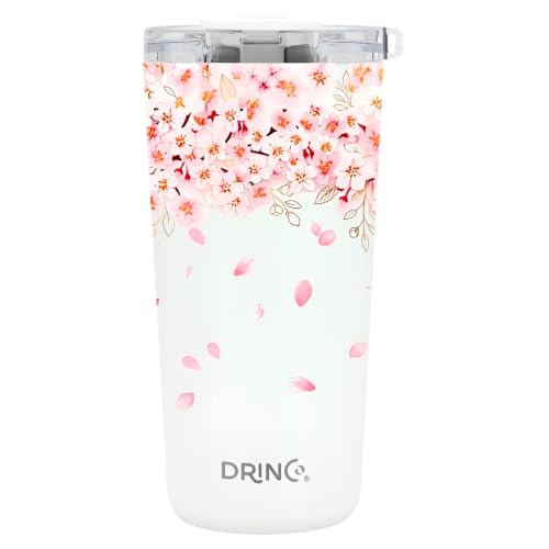 Drinco - 20 oz Stainless Steel Tumbler | Double Walled Vacuum Insulated Mug With Lid, 2 Straws, For Hot & Cold Drinks (20oz Cherry Blossom)