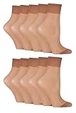 SockShop Womens Ankle Highs Pop Socks Short Nylon Stockings Hosiery 15 Denier in Various Shades One Size Pack of 10 Ankle - Hazelnut 4-8