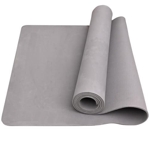 Image of Yoga mat for Men and Women, Premium Exercise Mat for Home Workout, Anti Slip Yoga Mat Workout, Gym Mat for Workout at Home (4mm, Grey)