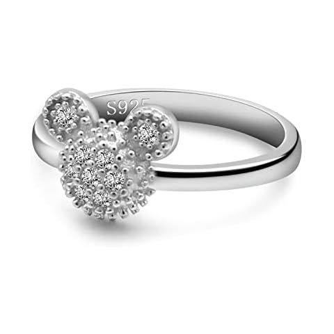 925 Sterling Silver Ring Woman & Girls Matte Design Mickey Ring Size 3-4-5-6-7-8-9# Real Solid Silver Charm Jewelry Gift, Sterling Silver, Cubic Zirconia Cover
