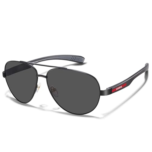 CARFIA Trendy Pilot Polarized Sunglasses for Men UV400 Lenses, Lightweight TR90 Outdoor Eyewear CA5391