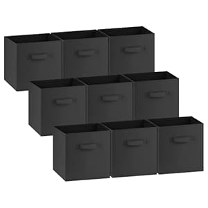 Cube Storage Bins – 11 Inch Storage Cubes (9 Pack) | Fabric Cubby Basket for Home, Kids Room & Nursery | Dual Handles, Foldable | Cube Organizer Storage Bin (Black)
