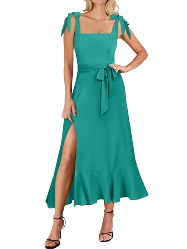 Image of ANRABESS Women's Square Neck Ruffle Split Midi Elegant Formal Wedding Guest Cocktail Bridesmaid Graduation Party Dresses