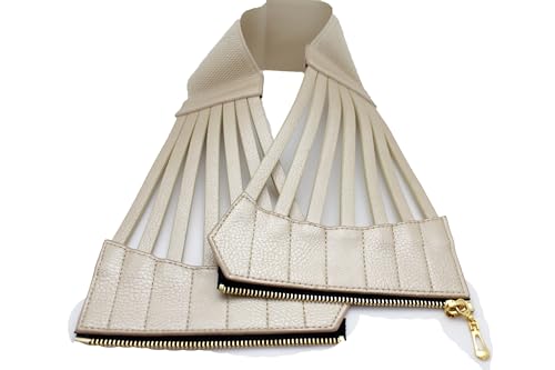 Trendy Fashion Jewelry Light Gold Champagne Faux Leather Corset Belt for Women – Wide Stretch Waistband Cincher with Front Gold Zipper – Sexy High Waist Belt for Dresses & Jeans – S/M4
