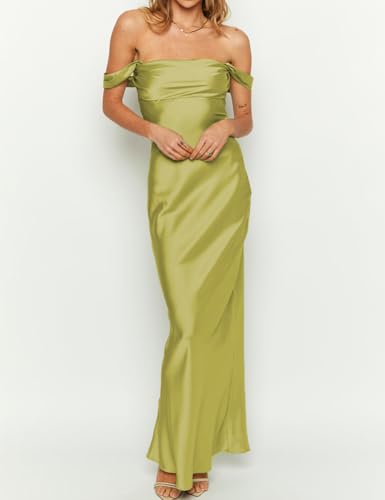 Image of Realtix Satin Off The Shoulder Strapless Bridesmaid Maxi Dress for Women