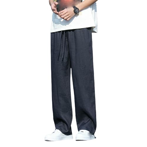 Pantalon long décontracté pour homme en coton lin coupe large