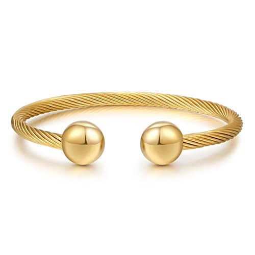 Bracelet Men's Bracelet Stainless Steel Bracelet Novelty Bracelet Simple Garlic Open Titanium Steel Bracelet Gold Ball (Jewelry Box Packaging)