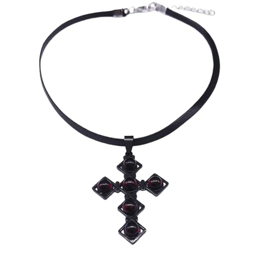 Choker gothique avec crucifix rouge pour soirées et concerts
