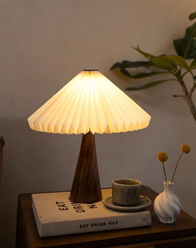 Image of FIG Living Ballet Table Lamp | Patented Design | Folded Laminated Paper Lampshade with Mango Wood Base | Dust and Water Resistant | Ideal Lamp for Living Room Decoration, Bedroom, Office