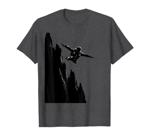 Wingsuit Glider Soaring Past Jagged Cliff Face T-Shirt, Men, Dark Heather Grey, XX-Large