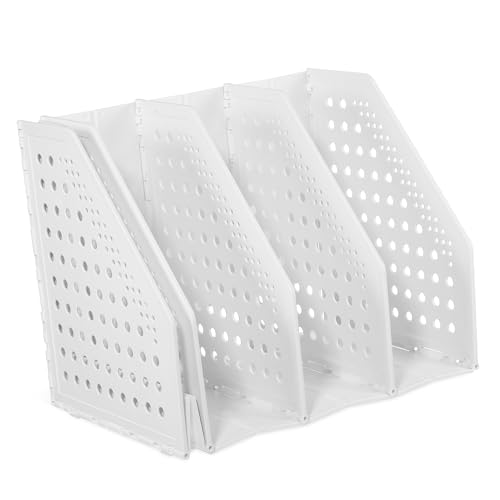 Angoily Book Stand Office Organization Binder Holder Desk Organizers and Accessories Magazine Holder Vertical File Organizer for Desk File Folder Organizer Desktop File Organizer White