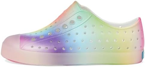 Native Shoes Unisex-Kids Jefferson Print Sneakers, Shell White/Translucent/Rainbow Blur, 3 Little Kid - 4