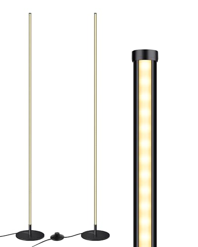 EDISHINE 2 Stück Stehlampe Wohnzimmer, LED Stehlampe Dimmbar, 3000K warmweiße Stehleuchte mit Memory-Funktion, höhenverstellbar 146 cm, moderne Standleuchte für Schlafzimmer und Büro, Schwarz