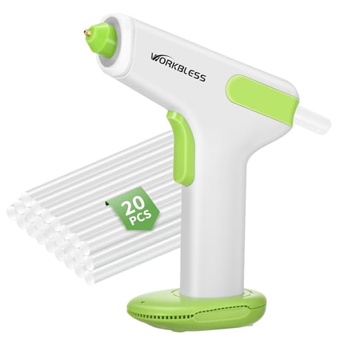 WorkBless Cordless Hot Glue Gun with 20 Glue Sticks & Leak-Proof Nozzle, 2-3 Min Fast Heating, 2900mAh Rechargeable Battery for DIY Crafts, Home Repairs, Woodworking & Art Projects