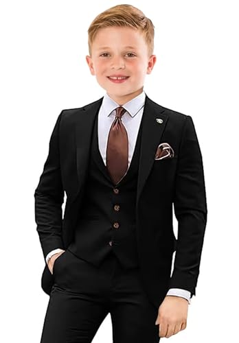 Boys Suit 4 Piece Slim Fit Kids Tuxedo Suit Formal Wedding Outfit Blazer Vest Pants Set with Tie