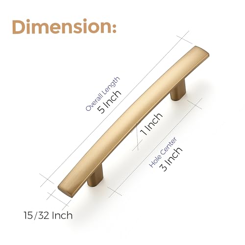 Image of Ravinte 20 Pack Cabinet Handles Champagne Bronze Cabinet Pulls Kitchen Cabinet Handles,Curved Drawer Pulls in 5-3 /16 Inch Length with 3 Inch Hole Center Arch Kitchen Cabinet Hardware