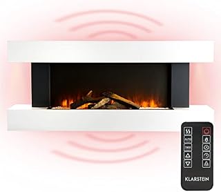 Klarstein Electric Fireplace, Electric Fire and Surround Mantel Suite, 2000W LED Flame Fire Place with Remote Control, Timer, and Auto Temperature Control, Indoor Log Effect Wood Burner, Fan Heater