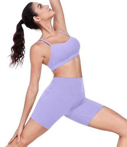 wirarpa Women's Biker Shorts High Waisted Soft Workout Running Yoga Spandex Light Purple Shorts 6 Inches,L Size — view 3