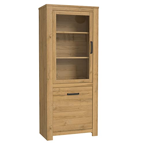 Newroom Vitrine Alteiche Vitrinenschrank Modern - 77x185,3x42,2 cm (BxHxT) - Glasvitrine Standvitrine Glasschrank - [Omar.Eight] Wohnzimmer Wohnstube