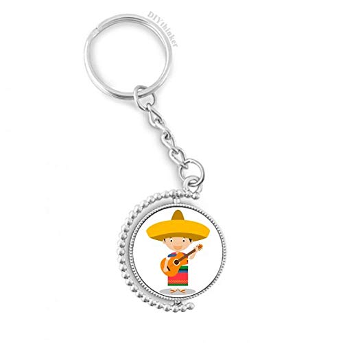 Porte-clés rotatif guitare Mexique de 3x9 cm en métal multicolore