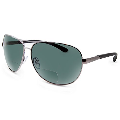 In Style Eyes C Moore Bifocal Sunglasses - Aviator Style Frame - Polarized Lens - Pewter - 1.5x