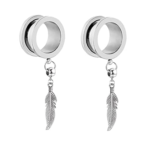 Mesnt Dangle Tunnels 2G Stainless Steel Ear Jewelry Cover