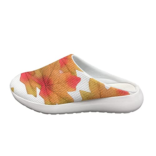 Poceacles Weiche, atmungsaktive Pantoletten-Schuhe für Damen, rutschfeste, rückenfreie Wanderschuhe, weiche, bequeme Slip-on-Garten-Clogs, Ahornblatt weiß, 40.5 EU Cover