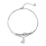 Tobillera de doble capa con forma de corazón para mujer, acero inoxidable plateado dorado, dos estilos, joyería ajustable para pies (Talla única)