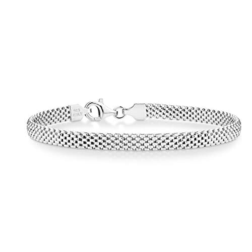 Miabella 925 Sterling Silver Italian 5mm Mesh Link Chain Bracelet for Women, Made in Italy