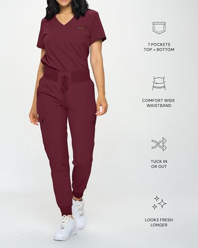Image of Monarch Uniforms Slim Fit Stretchy Scrubs Women's Jogger Scrub Set Slim Jogger Scrubs with Tuck-In Top for Women