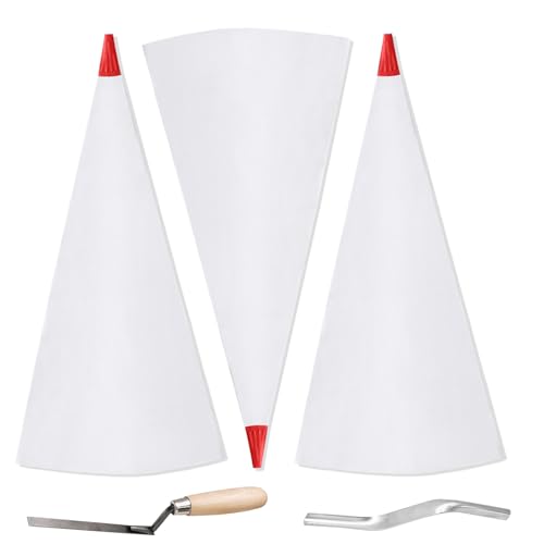 HARSKIYER 3 Pcs Tile Grout Masonry Mortar Bag with Brick Jointer and Tuck Pointers, 13 x 24 Inch Heavy Duty Tear Puncture Resistant Cement Bag, Caulking Bag for Masonry Tile Installation (Red Tip)