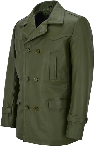 Image of Crafter Men's Kriegsmarine German Ww2 Dr Who Reefer Hide Leather Jacket Coat Four Button Leather Car Coat - Pea Coat for Mens