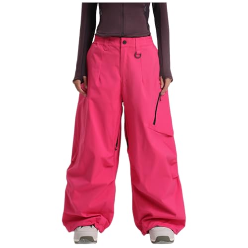 ALMASI Pantaloni da Snowboard da Uomo Pantaloni Larghi da Donna da Sci Pantaloni da Snowboard Cargo Impermeabili Pantaloni da Trekking Caldi per Gli Sport Invernali(Rose Red,Small)