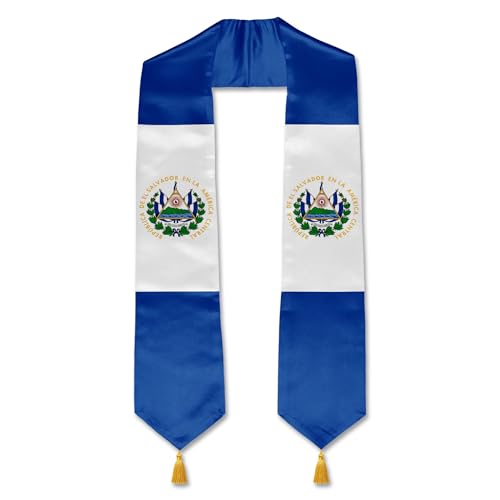 YOXEULL El Salvador Flag Graduation Stole with Gold Tassels, Unisex Adult Salvadorian Graduation Honor Scarf