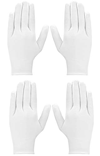 100% Cotton Moisturising and Protective Gloves for Eczema, Sensitive Dry Irritated Skin, Overnight Bedtime, Cosmetic Inspection, Spa Therapy, Jewellery Cleaning (2 Pairs (4 Gloves))