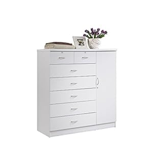 Hodedah 7 Drawer Jumbo Chest, Five Large Drawers, Two Smaller Drawers with Two Lock, Hanging Rod, and Three Shelves | White