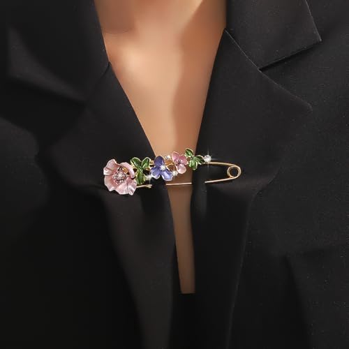 Image of Crystal Flower Brooch Sweater Shawl Brooch Collar Safety Pin Stylish Chic Multi-colored Tulip Flower Pin Rhinestone Enamel Brooch Wedding Party Accessories Jewelry for Women