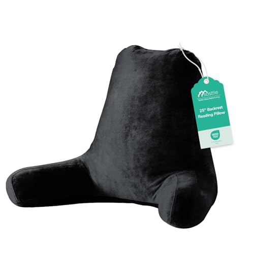Image of Sasttie Reading Pillow for Bed, Back Pillow for Sitting Up, Black | 25 inch Backrest Support Cushion for Couch, Sofa, and Floor, Dorm Essentials, OEKO-TEX, Adjustable Down Alternative Fill