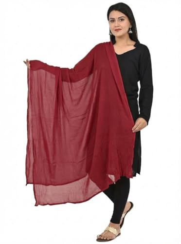 Image of Women's Solid Plain Pure Cotton long Dupatta & Chunnis odhni with pom pom border, 2.25 meter
