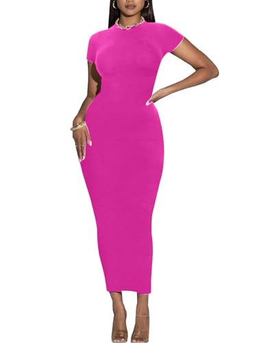 Image of Women's Long Bodycon Dresses Leopard Print Casual Maxi Club Party Tight Dress Short Sleeve