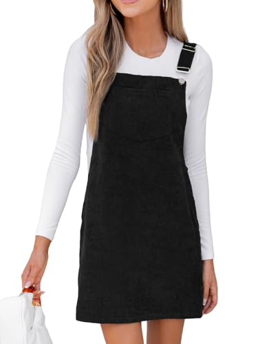 CUPSHE Damen Cord Latzkleid Ärmellos Herbst Quadratischer Ausschnitt Hosenträger Knöpfe Freizeitkleider mit Taschen Mini Dress
