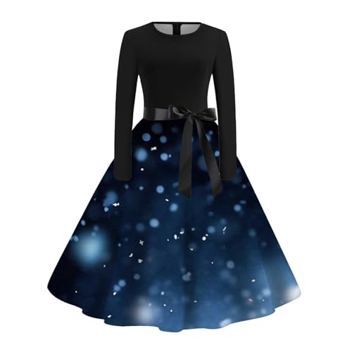 Vestido de Navidad con cuello redondo y manga larga para mujer, azul, M