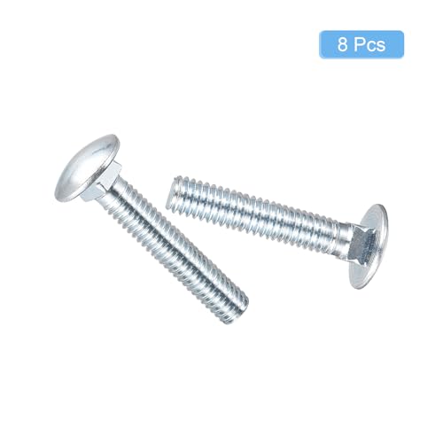 Image of uxcell 5 /16-18x1-1 /2 Carriage Bolt, 8pcs Round Head Square Neck Screws, Carbon Steel Zinc Plated, Fully Threaded, Silver