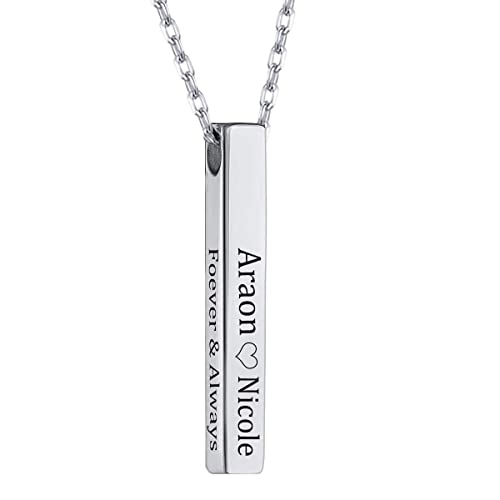 Personalized 4 Sided Vertical Bar Necklace Custom Text Engraved 3D Bar Pendant Stainless Steel Coordinate Jewelry for Couples2